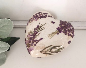 Decoration heart lavender ceramic stoneware vintage style garden decoration