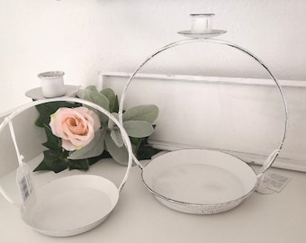 Candle holder hoop with metal bowl shabby chic table decoration candle stand