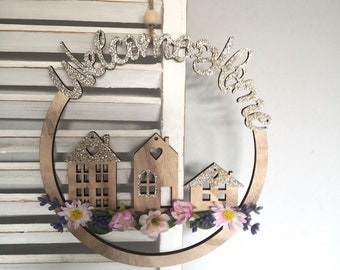 Door decoration Welcome home houses decorative hanger wood