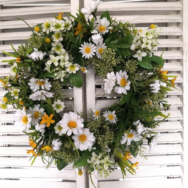 Frühlingskranz mit Seidenblumen Türkranz Margerite Tischkranz künstlich