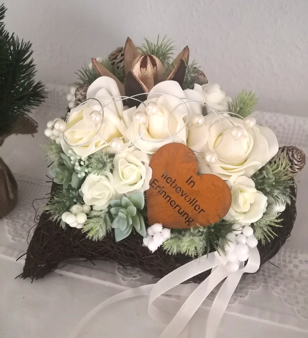 Grabgesteck Herz mit Rosen Grabdeko mit Spruch Trauergesteck Etsy.de