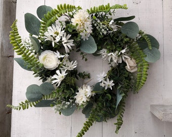 Spring wreath with silk flowers door decoration wall wreath flowers eucalyptus wreath artificial