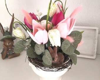 Spring arrangement with silk tulips table decoration Easter decoration Easter arrangement table arrangement