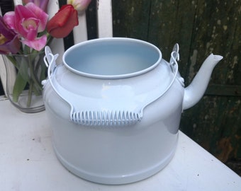 Decorative tea kettle made of metal plant pot white