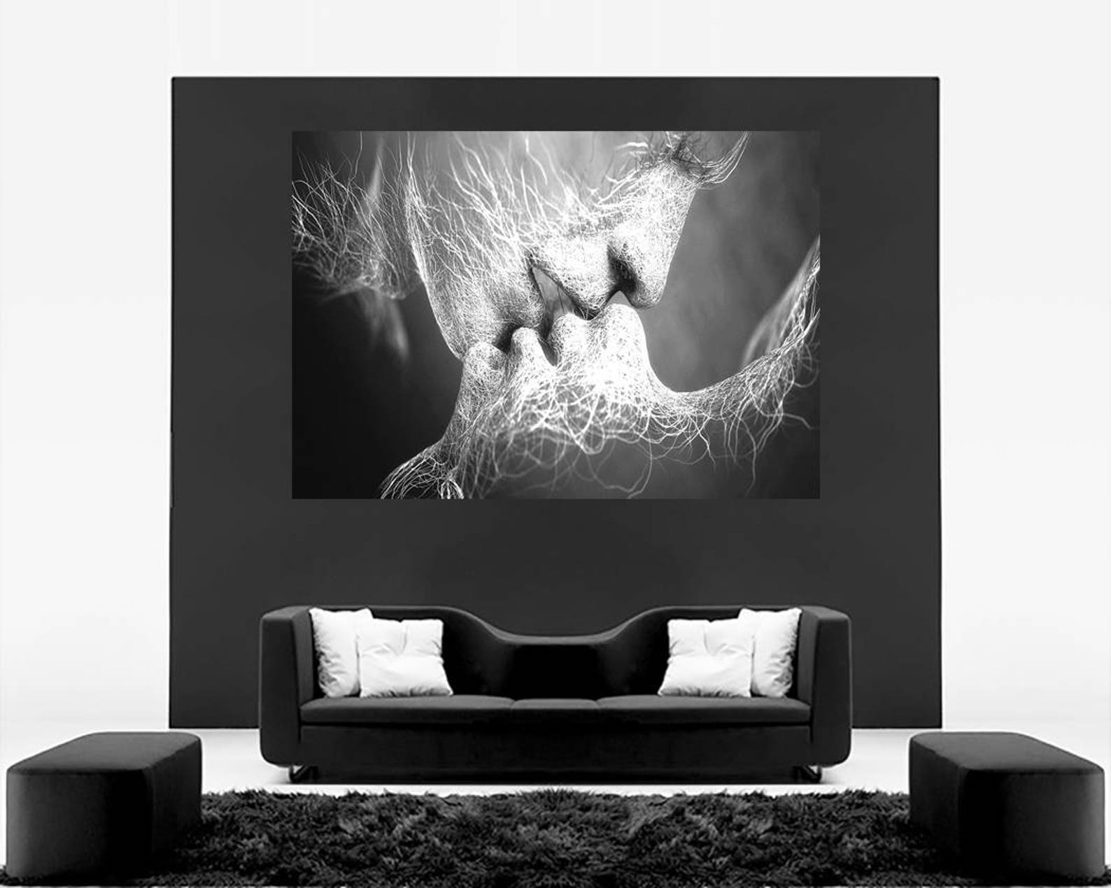 Black & White Love Kiss Abstract Art on CANVAS WALL ART Picture Print A4 A1 A2 Etsy