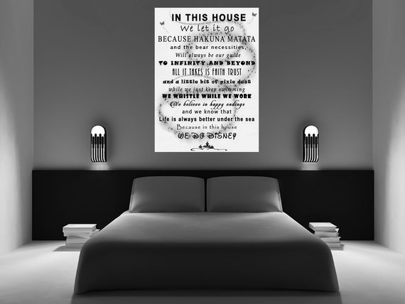 We Do Disney In This House Quote on CANVAS WALL ART Picture Print Black /& White