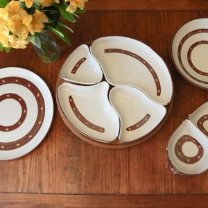 MCM Hand Painted Ceramic Serving ware Set Lazy Susan Majolica Hartman Studios