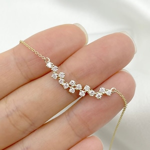 Diamond Curved Necklace / Diamond Cluster Necklace for Women / 14K Diamond Necklace / Graduation Gift / 14k Gold Necklace / Wedding Necklace