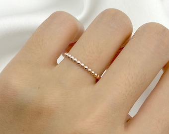 1.8 MM 14K Gold Ring / Simple Beaded Solid Gold Wedding Band / Minimalist Beaded Band / Stackable Gold Beaded Ring / Midi Ring / Stack Ring