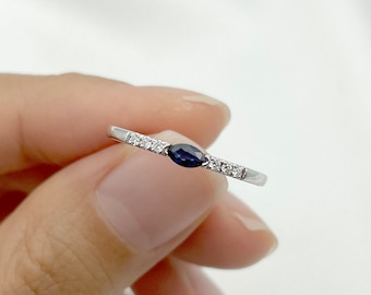 Dainty Marquise Sapphire Diamond Ring / Natural Sapphire Ring / 14k Gold Wedding Ring / Engagement Band / Stack Ring / Wedding Band