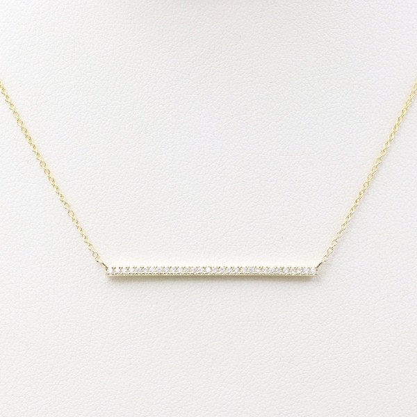 1.5" Diamond Bar Necklace / 14K Solid Gold Diamond Necklace / Fashionable Necklace / 14k Gold Necklace / Graduation gift / Layering Necklace