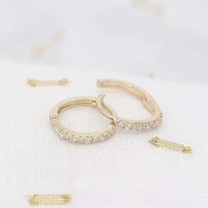 Natural Diamond Hoop Earring / Huggie Earring / 14k Hoop Earring / 14k Yellow Gold Diamond Earring / Jewelry Gift / Single or Pair