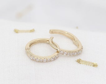 Natural Diamond Hoop Earring / Huggie Earring / 14k Hoop Earring / 14k Yellow Gold Diamond Earring / Jewelry Gift / Single or Pair