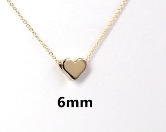 Solid Gold Heart Necklace / Sliding Dainty Necklace / Simple Necklace / 14k Solid Gold Necklace / Everyday Necklace / Layering Necklace