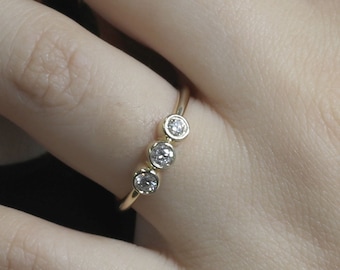 Dainty Diamond Bezel Ring / Simple Diamond Band / 3 Diamond Wedding Band / Diamond Stackable Ring / 14k Stack Ring / Engagement Band