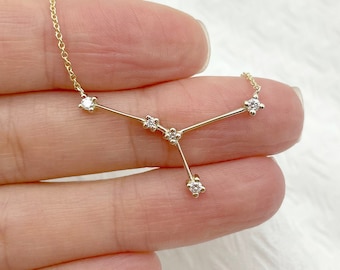 14k Solid Gold Cancer Zodiac Diamond Constellation Necklace