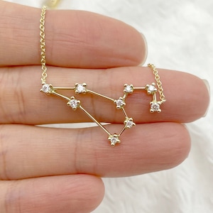 14k Solid Gold Leo Diamond Necklace: Zodiac Sign Jewelry