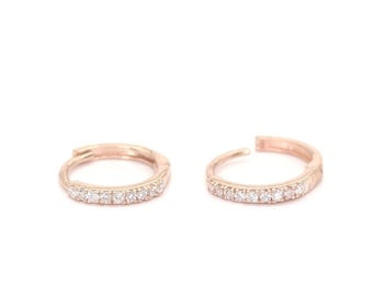 14k Rose Gold Diamond Huggie Earring: Natural Diamond Hoop (Single or Pair)
