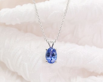 14k Tanzanite Necklace: Oval Solitaire Pendant, December Birthstone