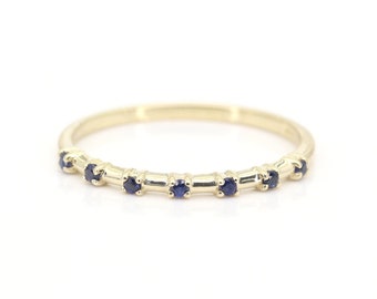 7 Sapphire Ring / 14k Gold Sapphire Stack Ring / 14k Real Gold Stackable Ring /  Sapphire Wedding Band / 14K Sapphire Ring / Sapphire Band