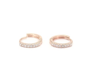 14k Rose Gold Earring / Natural Diamond Hoop Earring / 14k Huggie Earring / Tiny Hoop Earring / 14k Gold Dainty Earring / Single or Pair