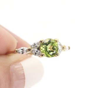 Peridot Diamond Ring / 14k Diamond Engagement Ring / Marquise Diamond Ring / August Birthstone Ring / Anniversary Gift / Wedding Ring Band