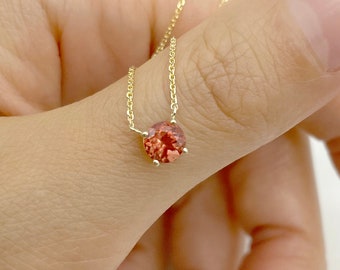 14k Gold Sunstone Solitaire Necklace: Natural Gemstone Pendant
