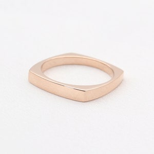 14k Solid Gold Square Band Ring: Simple Stacking Wedding Band
