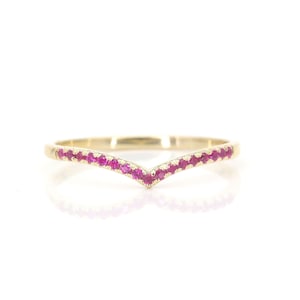 14k Dainty Ruby Wedding Ring / Chevron Ruby Wedding Band / Stack Ring / Women&#39;s Stackable Ring / Chevron Band / Matching Band
