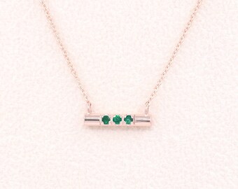 Emerald 14K Gold Bar Necklace: May Birthstone Pendant