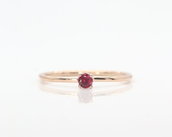 Dainty 14k Gold Ruby Ring: Hammered July Birthstone Ring