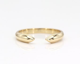 14K Solid Gold Pointed Open Band: Dainty Stacking Ring