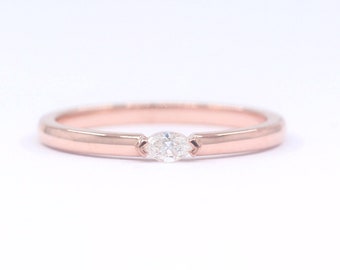 14k Gold Marquise Cut Diamond Ring: Solitaire Wedding Band. Real Diamond Wedding  Ring
