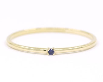 1.2mm Simple Sapphire Ring / Dainty Sapphire Band / 14k Gold Wedding Band / Gold Stack Ring / 14k Solid Gold Ring / Birthday Gift for Her