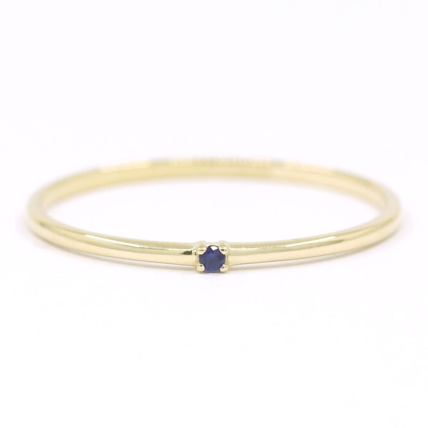 1.2mm Simple Sapphire Ring / Dainty Sapphire Band / 14k Gold Wedding Band / Gold Stack Ring / 14k Solid Gold Ring / Birthday Gift for Her