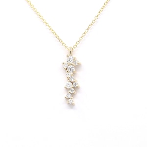Diamond Cluster Necklace / 14K Solid Gold Sliding Pendant Necklace / Multi Diamond Necklace / Natural Diamond Pendant / 14k Gold Necklace