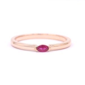 14k Gold Marquise Ruby Ring: Natural Solitaire Wedding Band