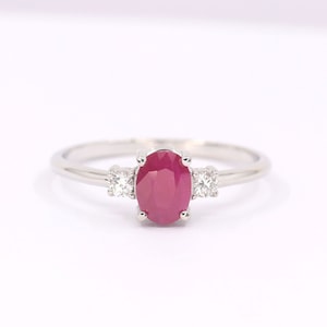 Natural Ruby Engagement Ring / Diamond Bridal Ring / Ruby Wedding Ring / Diamond Wedding Band / Diamond Engagement Ring / 14k Ruby Ring