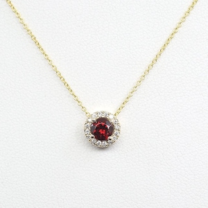 14k Gold Garnet Necklace: Diamond Halo, January Birthstone
