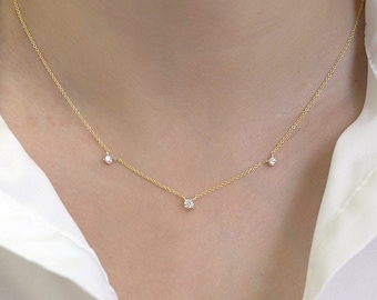 0.20ct Natural Diamond Necklace / 14k Gold Diamond By The Yard Necklace / Solid Gold Necklace for Women / Layering Necklace / Gift for Her