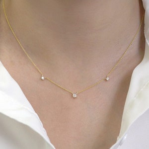 0.20ct Natural Diamond Necklace / 14k Gold Diamond Prong Necklace / Solid Gold Necklace for Women / Layering Necklace