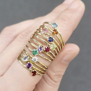handmade ruby stone stacking ring delicate... Dainty 14k Gold Birthstone Ring: Hammered Gemstone Stack Ring - Etsy