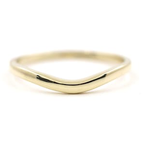 14K Solid Gold Curved Wedding Band: Dainty Matching Ring. Personalized Ring. 14k Yellow Gold Band. Real Gold Matching Band