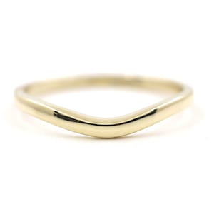 14K Solid Gold Curved Wedding Band: Dainty Matching Ring