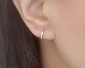 14k Gold Diamond Huggie Earring: Dainty Hoop, Single or Pair