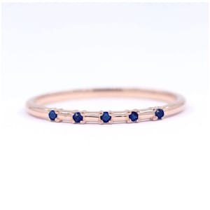5 Sapphire Dainty Ring / 14k Real Gold Stacking Ring / Sapphire Band / Sapphire Wedding Band / Sapphire Ring / 14K Solid Real Gold