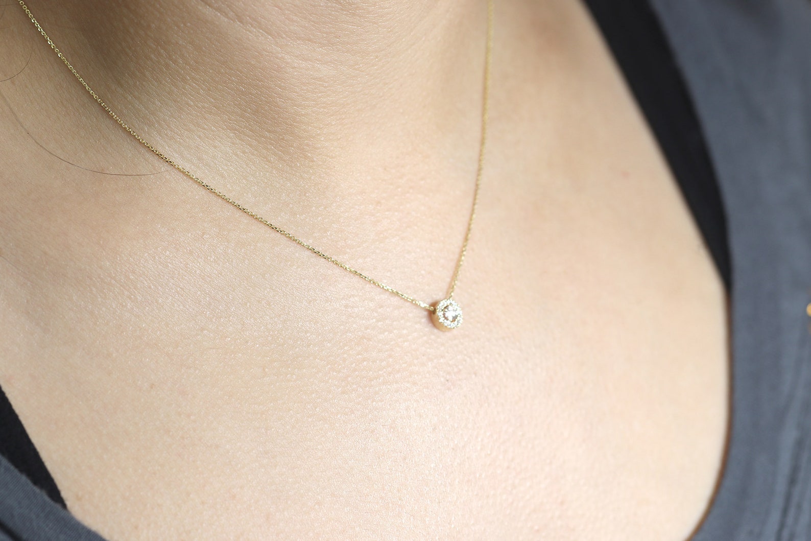 Sliding Diamond Necklace / Diamond Halo Necklace / 14k Dainty Etsy
