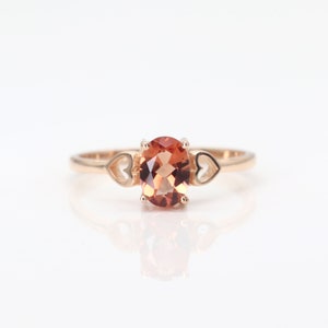 Oval Cut Orange Sunstone Ring / Gold Wedding Ring / 14k Sunstone Engagement Ring / Silhouette Heart Ring / Sunstone Wedding Ring