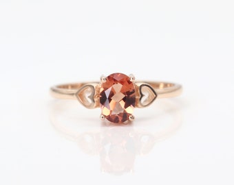 Oval Cut Orange Sunstone Ring / Gold Wedding Ring / 14k Sunstone Engagement Ring / Silhouette Heart Ring / Sunstone Wedding Ring