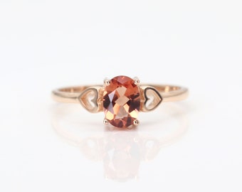 Oval Orange Sunstone Ring: 14k Gold Heart Silhouette Wedding Ring